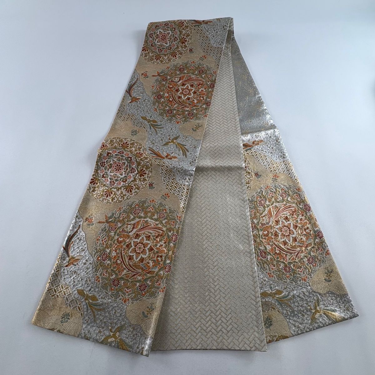 袋帯 美品 秀品 華文 花鳥 金糸 箔 金色 六通 正絹 【中古