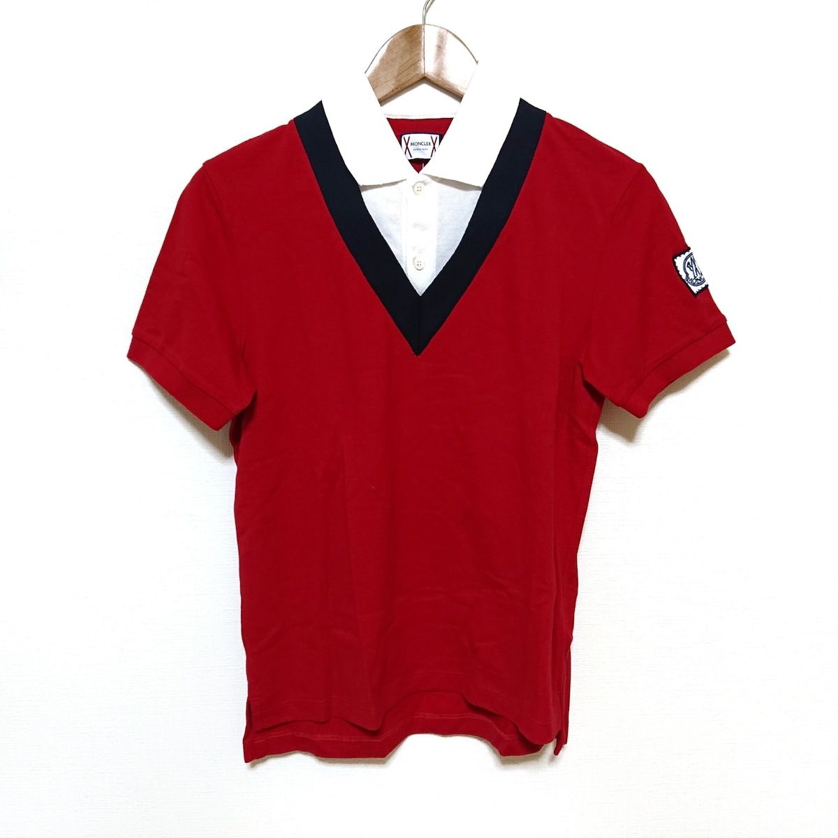 MONCLER(モンクレール) 半袖ポロシャツ サイズXS メンズ MAGLIA POLO レッド×白×ダークネイビー