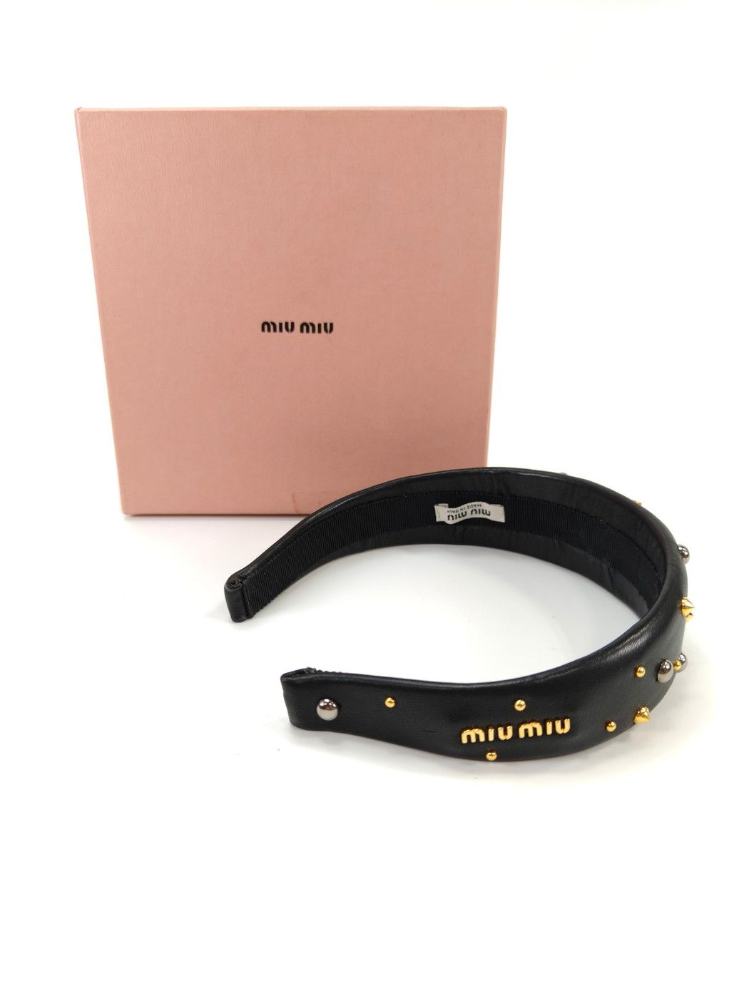 MIUMIU ミュウミュウ スタッズ ヘアバンド ヘア カチューシャ ブラック 管理番号 10325