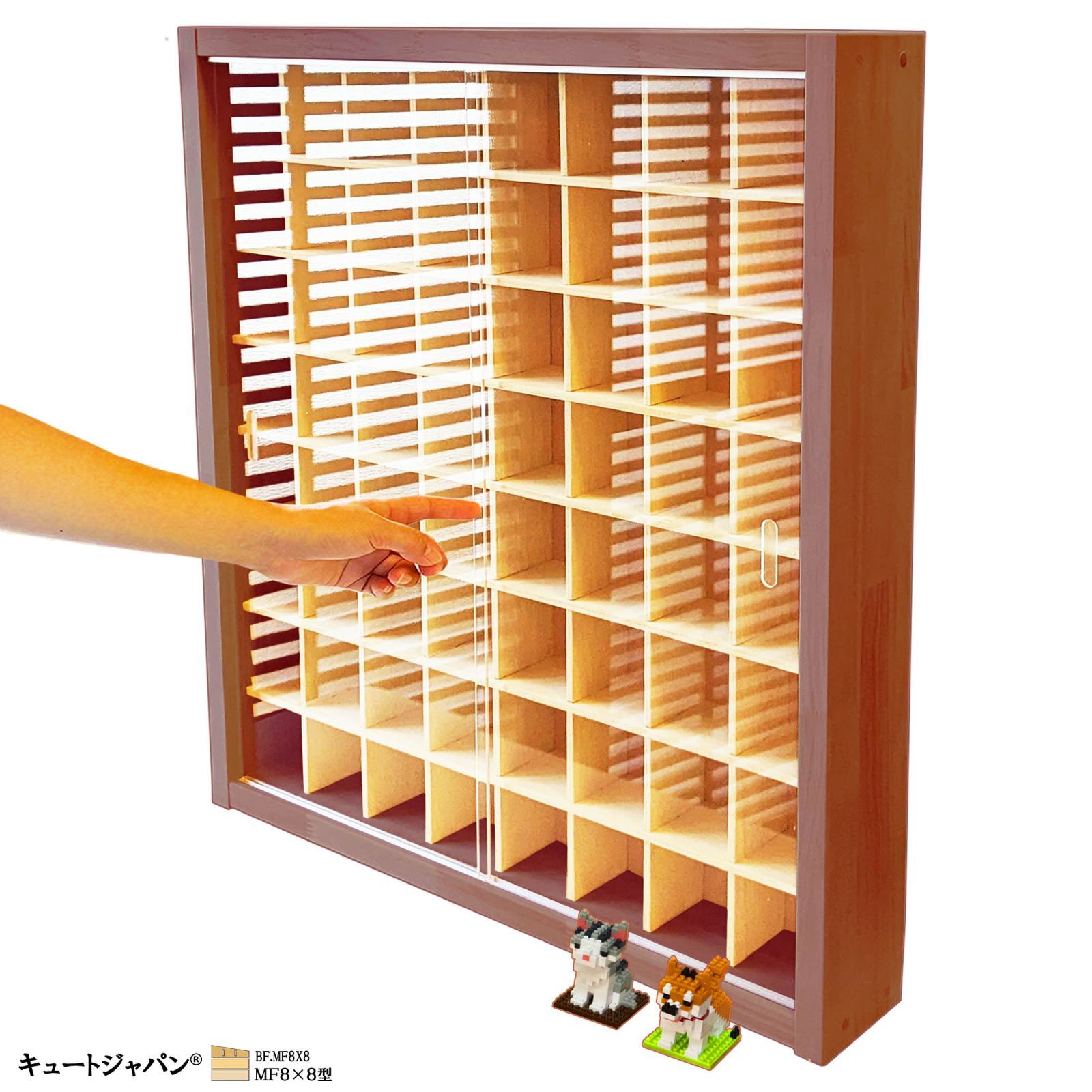 コレクションケース 6段 天然木 ウッド 飾り棚 背面ミラー 幅33cm