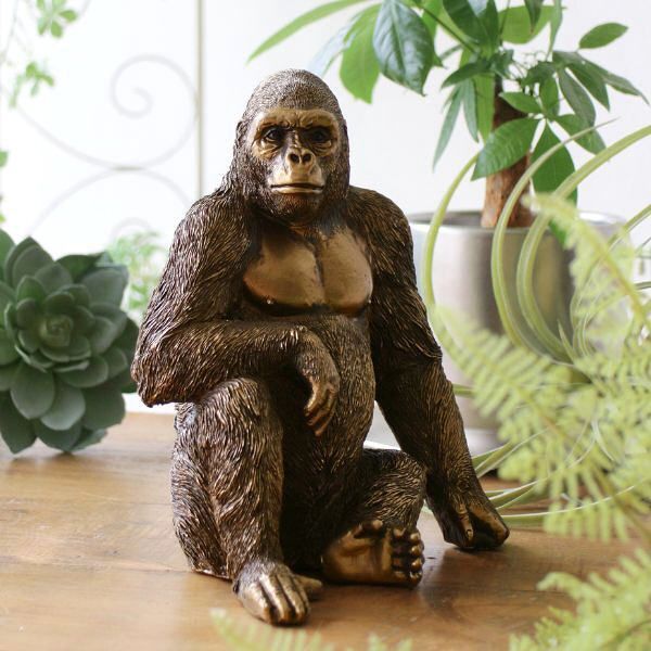 ゴリラの置き物 ゴリラ 置物 オブジェ おしゃれ ブロンズ風 雑貨 置き物 動物