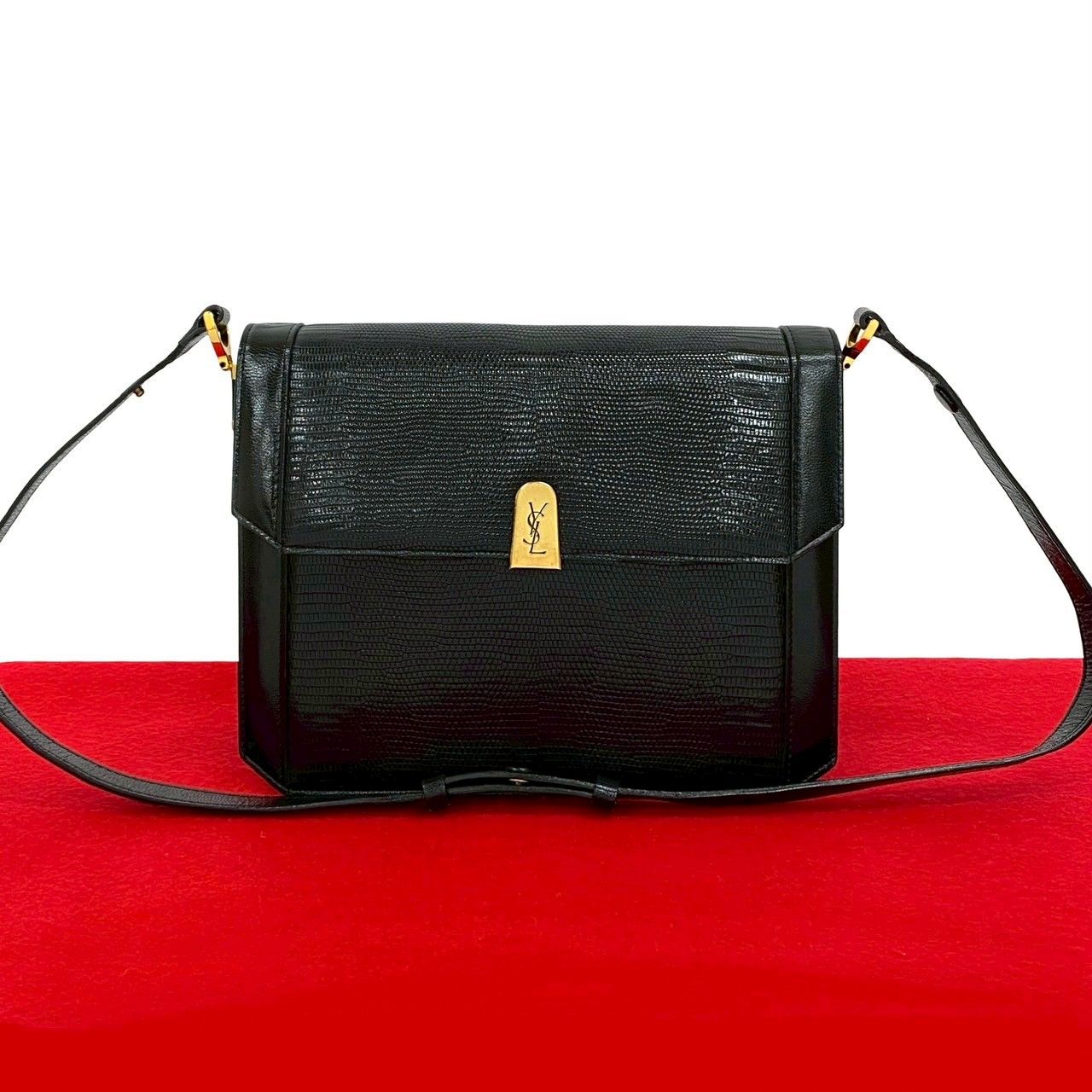 極 美品 イヴサンローラン YSL ロゴ レザー ショルダーバッグ ブラック Vintage SAINT LAURENT サンローラン YSLロゴ ショルダーバッグ