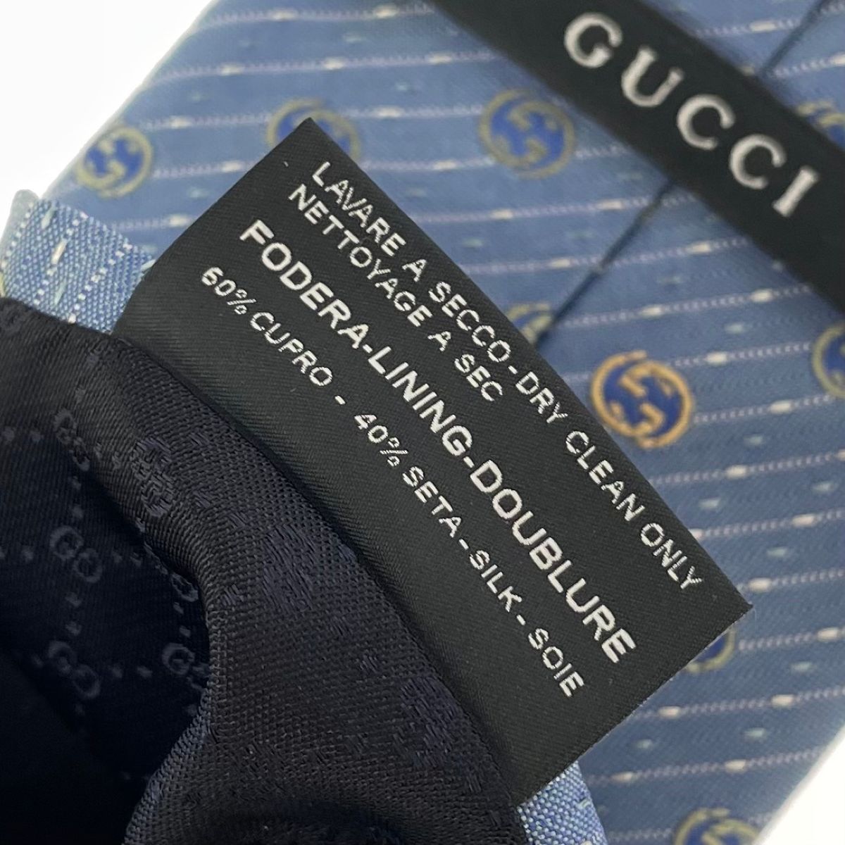 美品 GUCCI グッチ ネクタイ ブルー シルク100％ メンズ