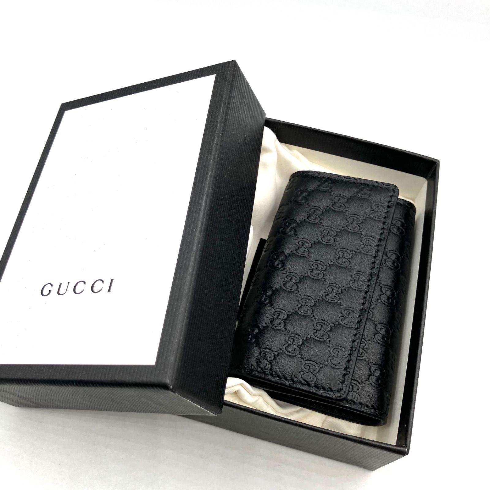 ほぼ未使用　GUCCI マイクロGG ブラックレザー キーケース 150402 鑑定済み】正規品 GUCCI グッチ マイクログッチシマ 6連キー
