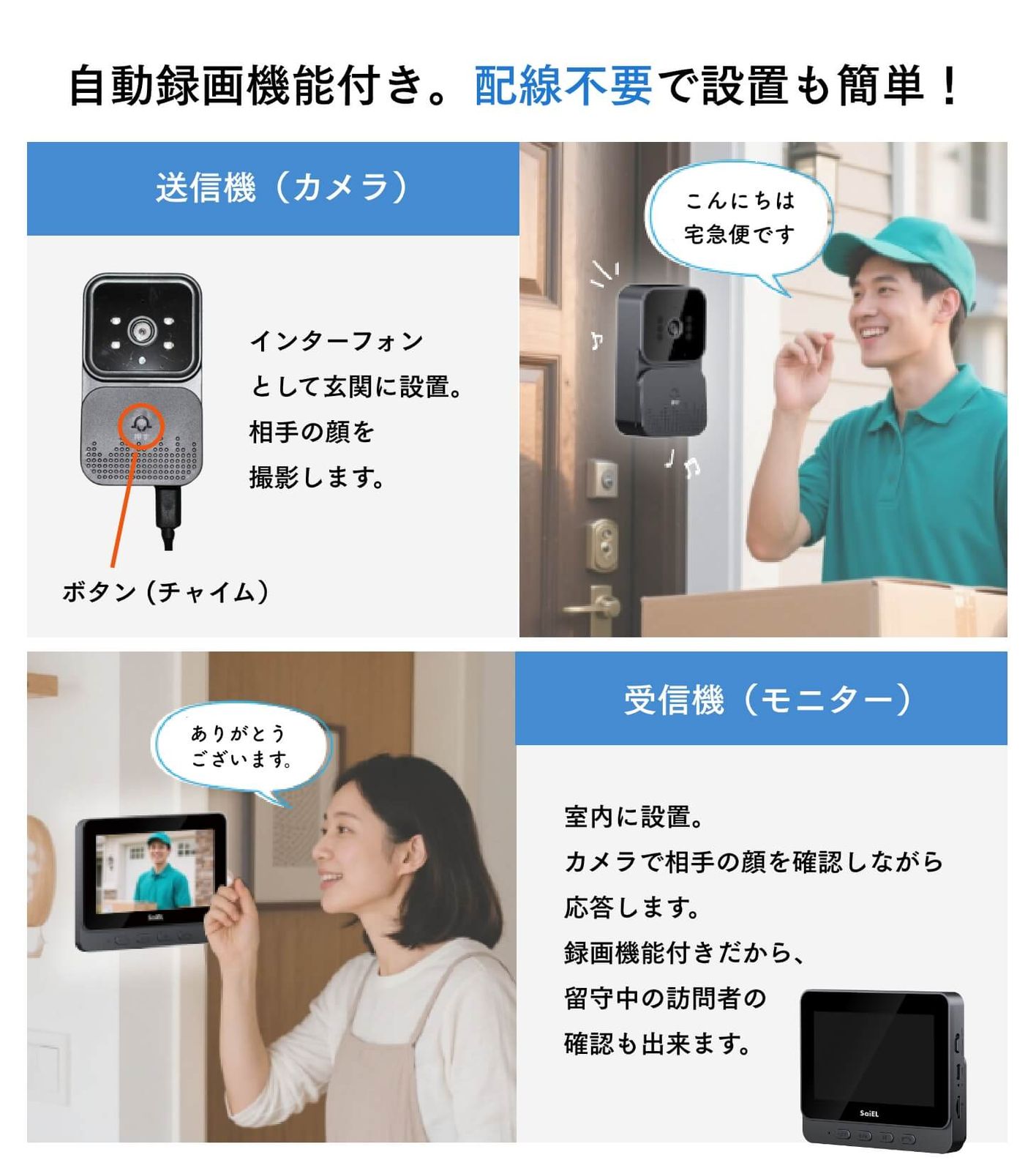 新品※ショップ出品】最新型録画機能付きテレビドアホン インターホン 