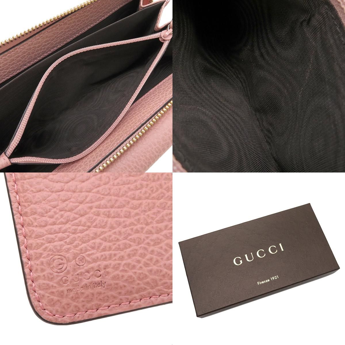 グッチ GUCCI 長財布 インターロッキングG レザー ピンク ゴールド金具 