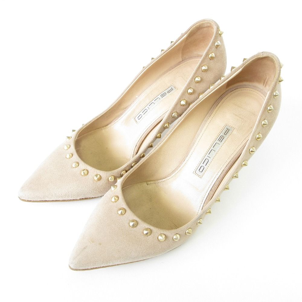 ペリーコ　スタッズ付きパンプス　ベージュ　フラットシューズ 36.5 ペリーコ pellico フラットシューズ スタッズパンプス ベージュ 36.5