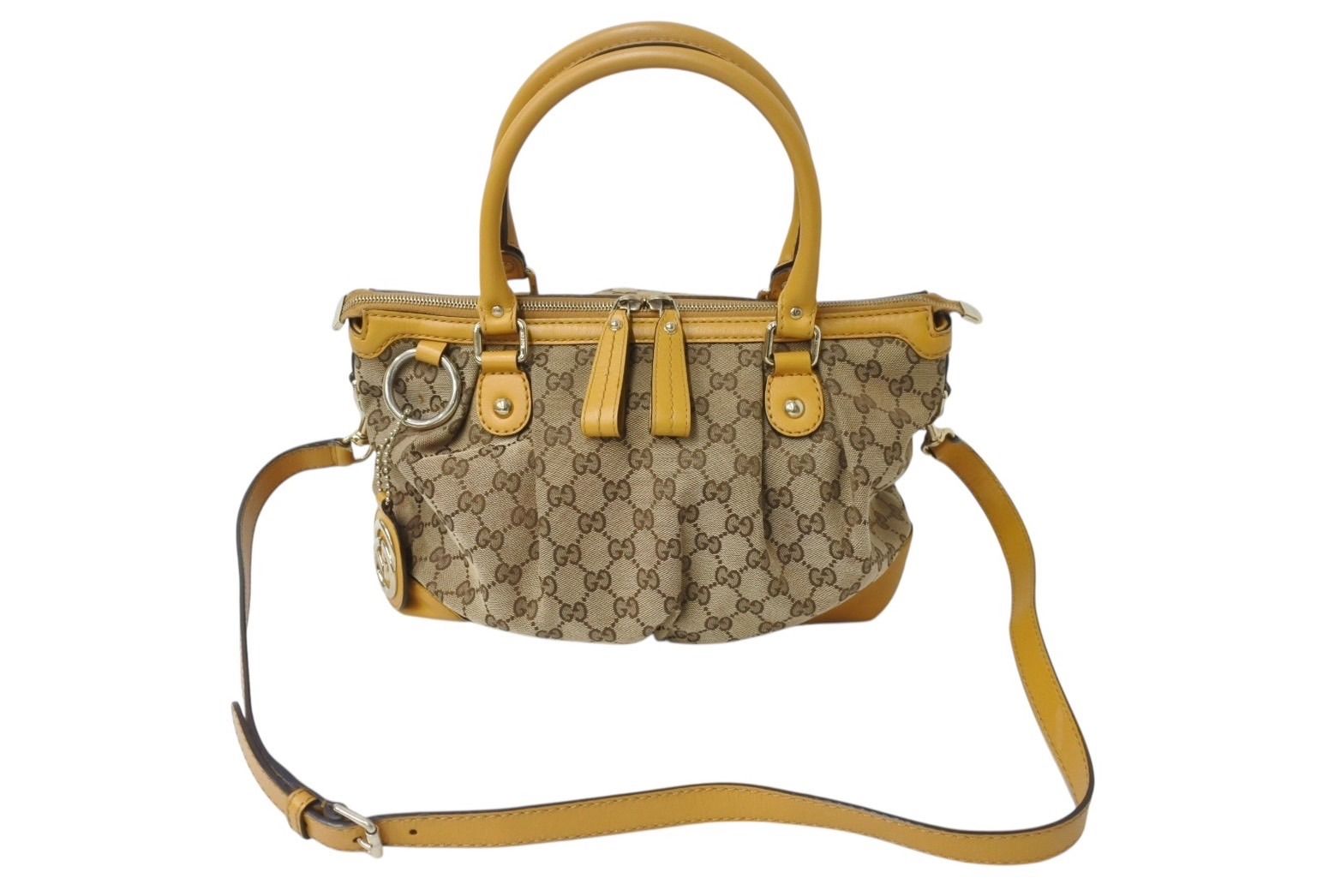 GUCCI グッチ スーキー ハンドバッグ 247902 GGキャンバス レザー ベージュ イエロー ゴールド金具 4b002634