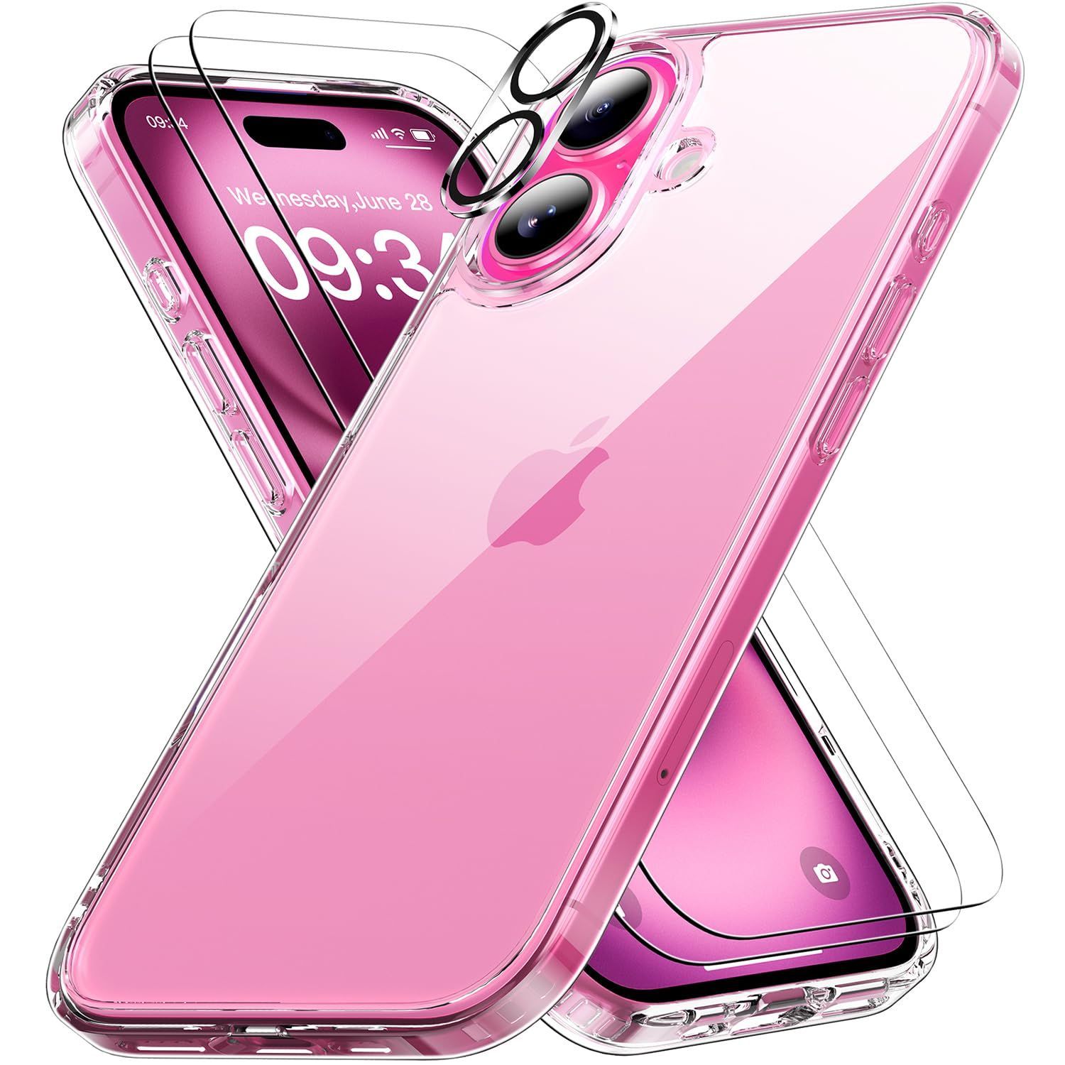 【在庫処分】[滑り止め]全面保護 ワイヤレス充電対応 [黄ばみにくい][傷つけ防止] スマホケース 用 アイホン16 用 アイフォン16 耐衝撃 専用 レンズ保護2枚とガラスフィルム2枚付き クリア ケ