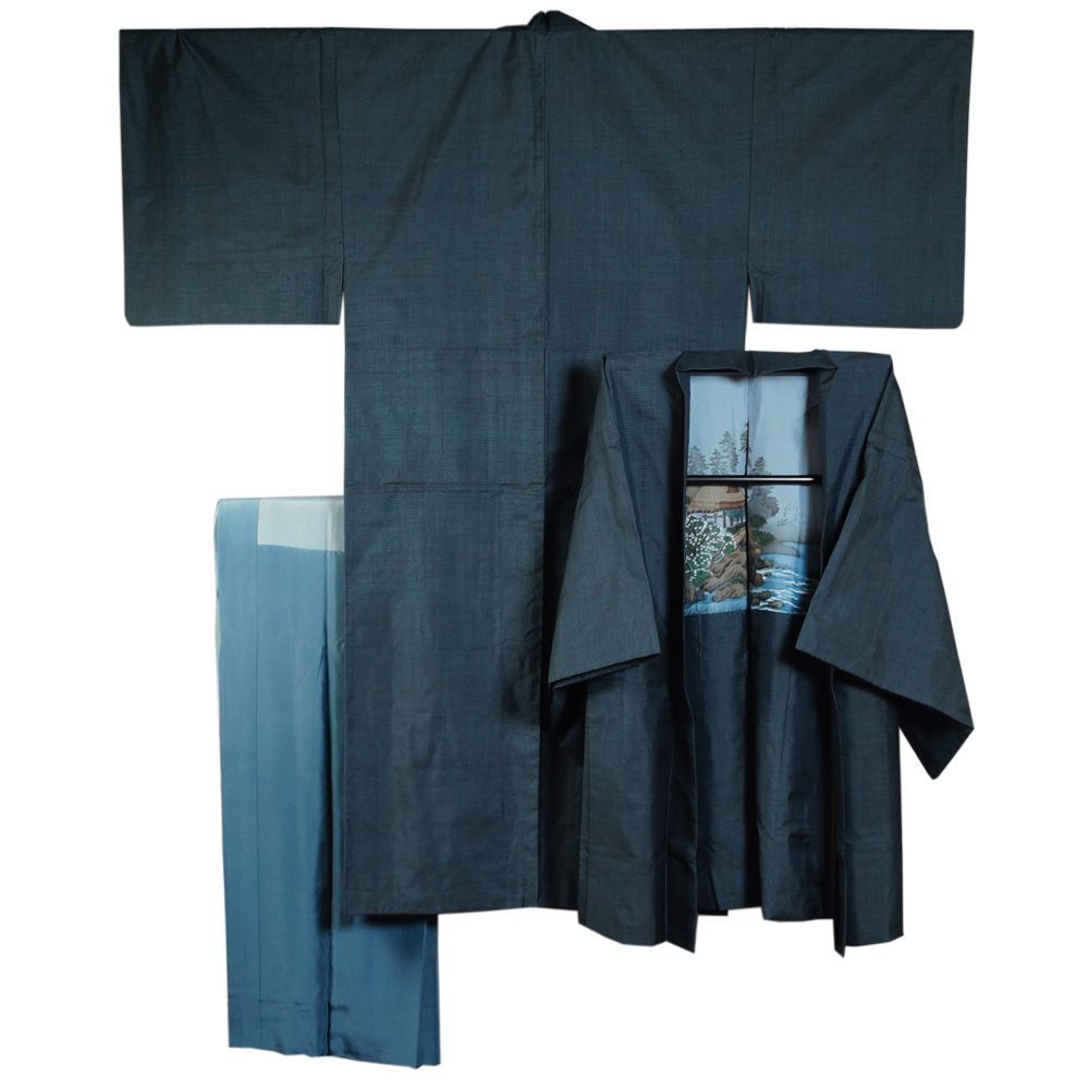 大島紬 アンサンブル メンズ 羽織 泥染め 純絹手織物 証紙あり 【未使用】 