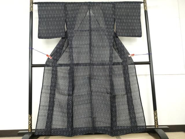 平和屋着物＊夏物 紗紬 藍 亀甲花文 正絹 逸品 AAAV5654cs