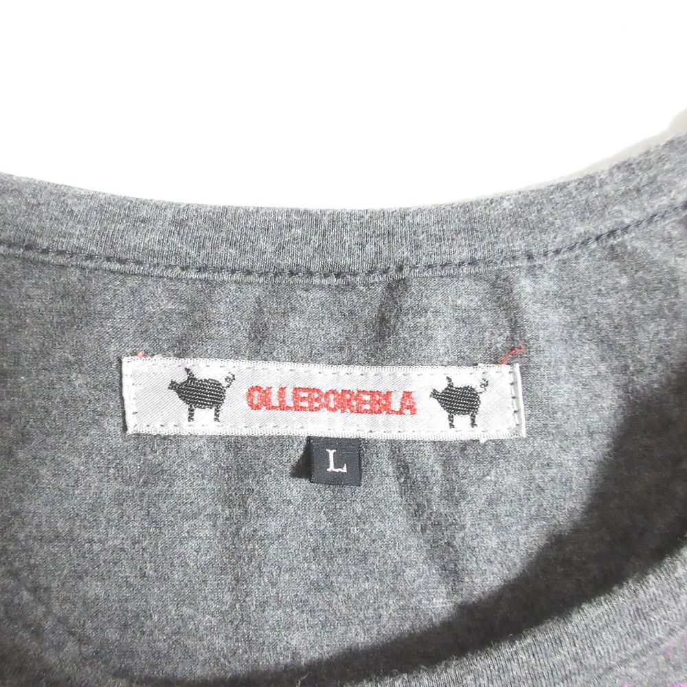 美品 OLLEBOREBLA オレボレブラ アルベロベロ ぶたさん刺繍 ストレッチ ハイネックカットソー グレー レディース 古着 中古 美品 OLLEBOREBLA オレボレブラ アルベロベロ ぶたさん ビジュー