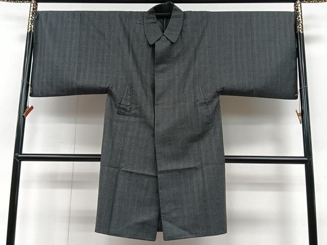平和屋着物＃男性 和装コート 格子柄 ロング丈 正絹 CAAV5839id