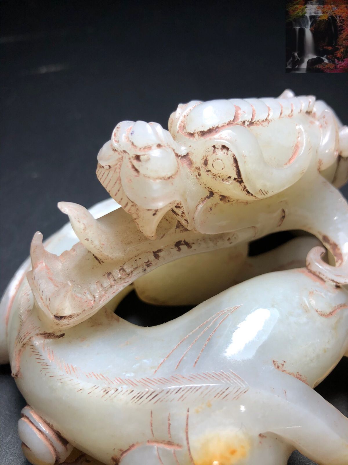 清朝期・和田玉・白玉彫　古美術品、骨董品、 徳】旧家蔵出『清 和田玉 白玉彫り 和合二仙彫件』古美術品 骨董品