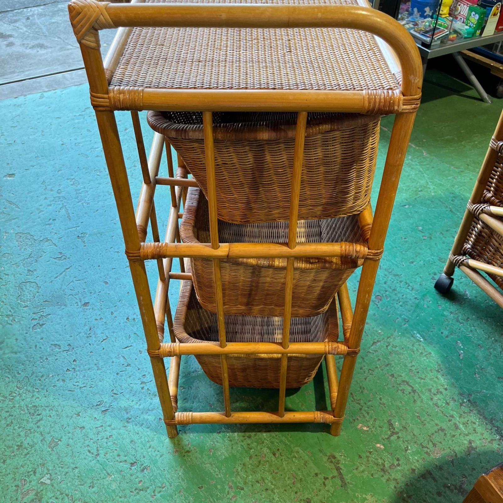 ラタン 籐製品 引き出し付き棚 電話台 ヴィンテージ アンティーク 昭和 ラタン 籐製品 引き出し付き棚 電話台 ヴィンテージ アンティーク 昭和