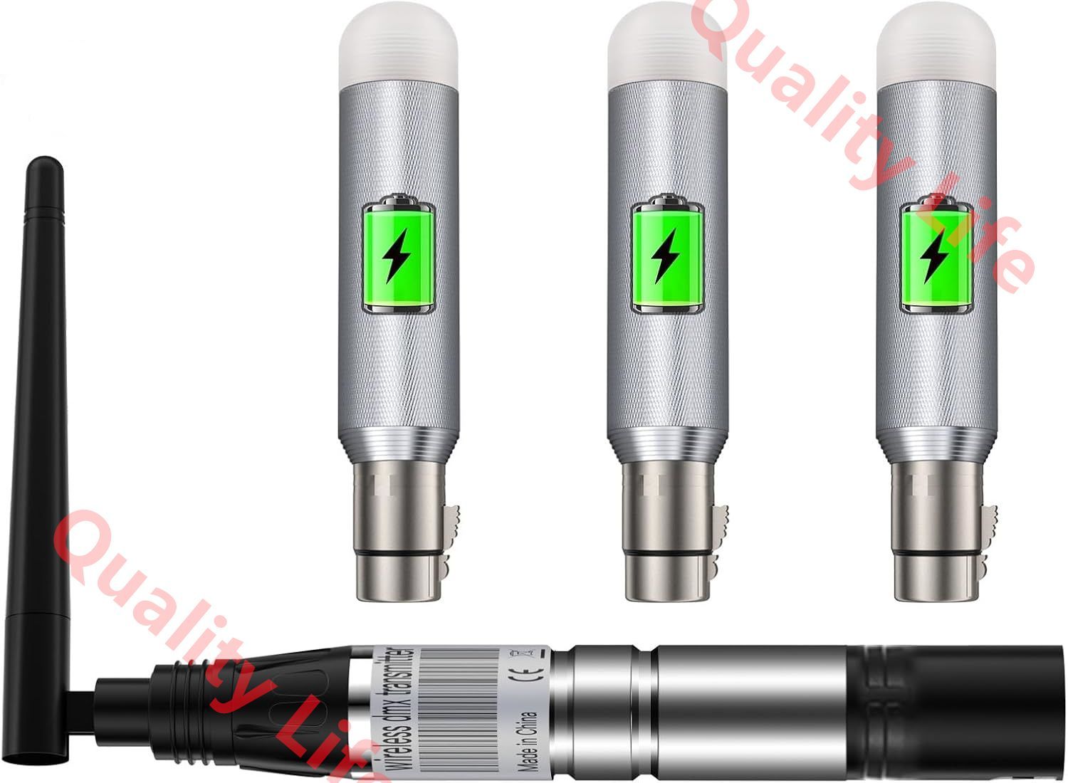 1パック DMX512 トランスミッターと3パック 充電式 DMX512 レシーバー 2.4G ISM DMX コントローラー オス|メス ムービングヘッド LED ステージライト用