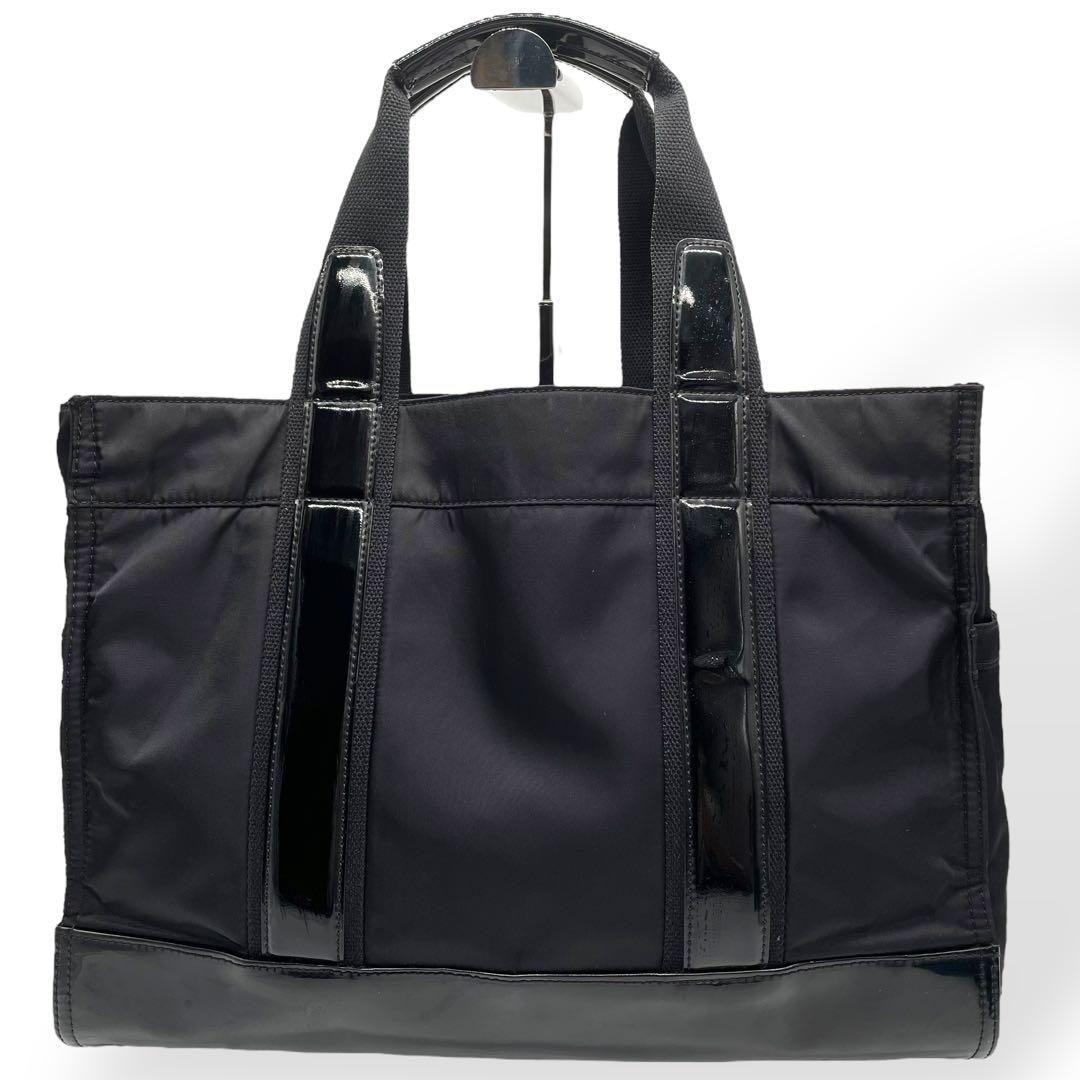 極美品　トリーバーチ　トートバッグ　黒　ナイロン　エラ　パテント　ロゴ　u8 Tory Burch - 極美品 トリーバーチ トートバッグ 黒 ナイロン