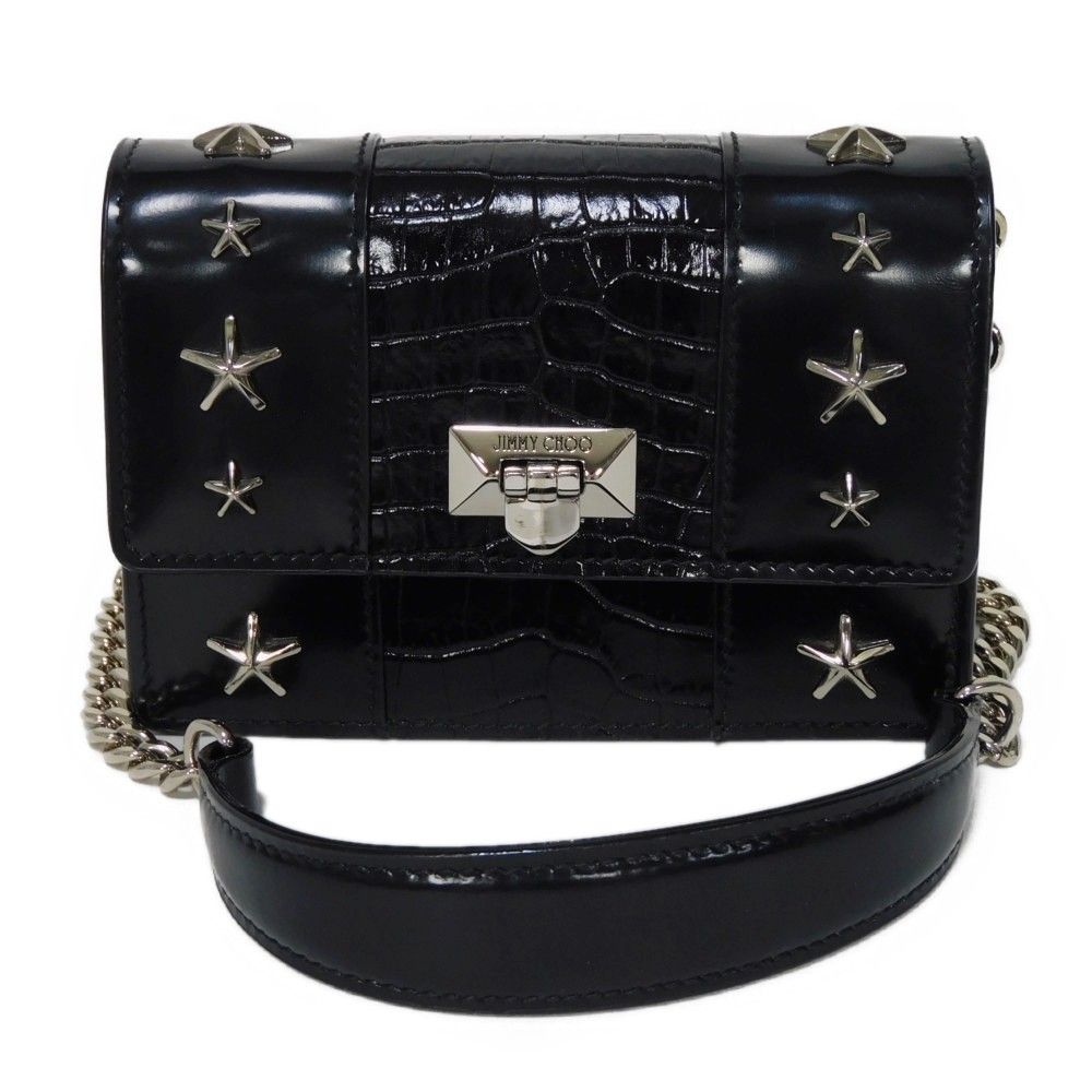 JIMMY CHOO ブラック クロコ調エンボス加工レザー ウォレット ルカ | ブラック クロコ調エンボス加工レザー・ウォレット