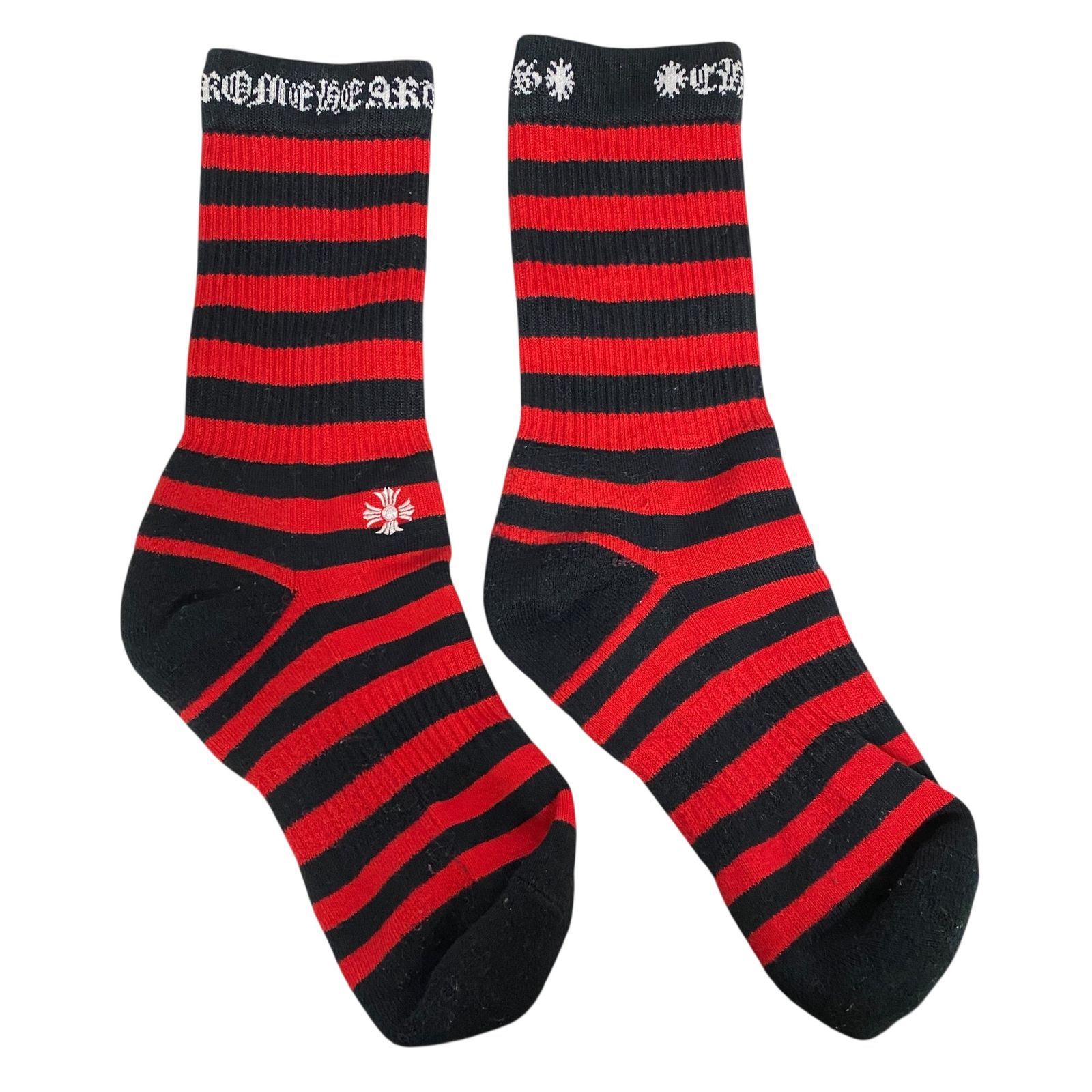 品 CHROME HEARTS クロムハーツ ソックス レディース ブラック グレー レッド ボーダー 靴下 不明 22cm～24cm 3足まとめセット KK97450RK