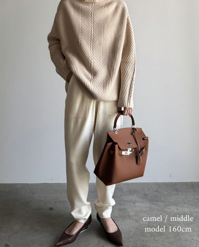 JISTORY SQUARE BELT HANDLE BAG キャメル バッグ レディース