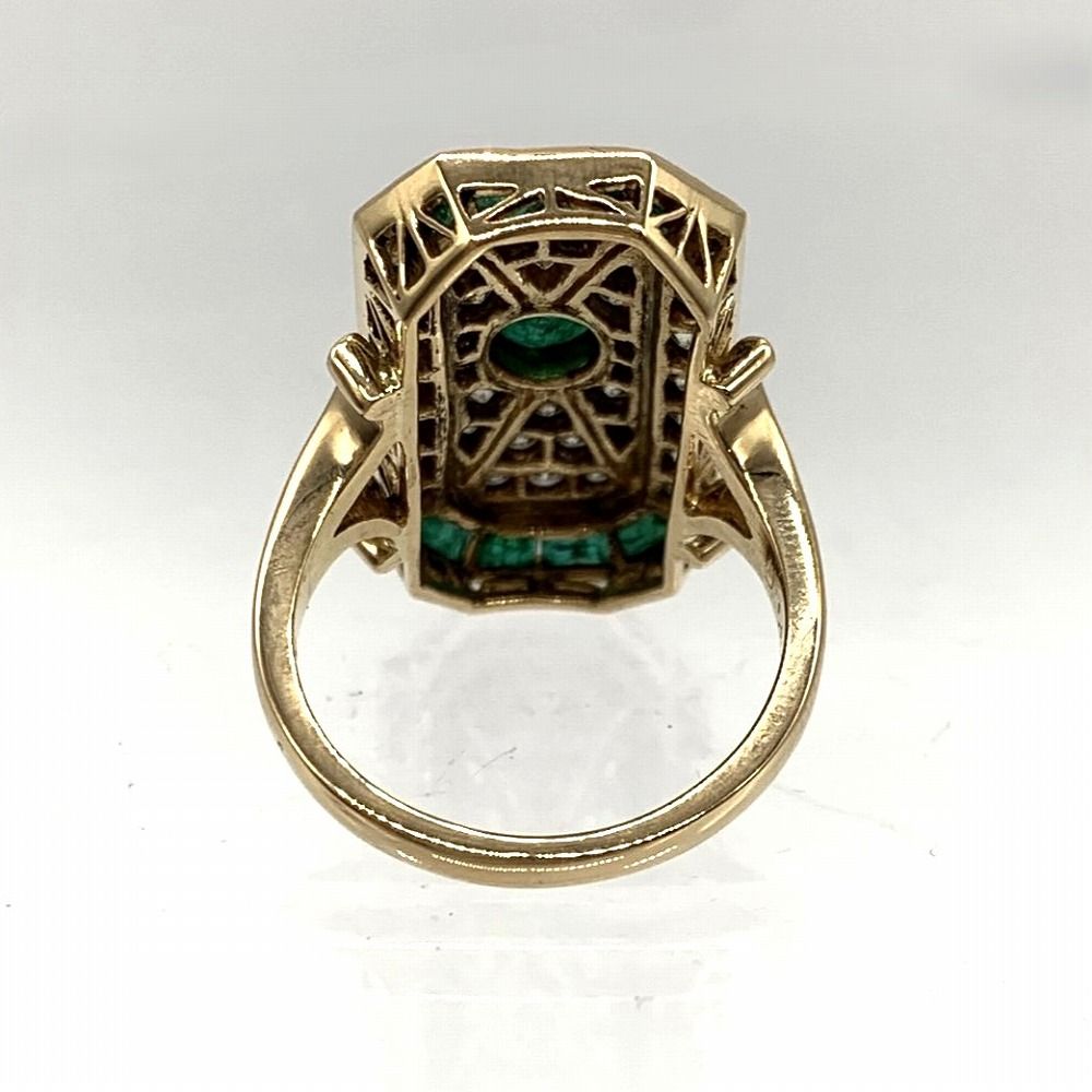 ダイヤ エメラルド デザイン リング K18 指輪 12号 9.2g ダイヤ38粒  