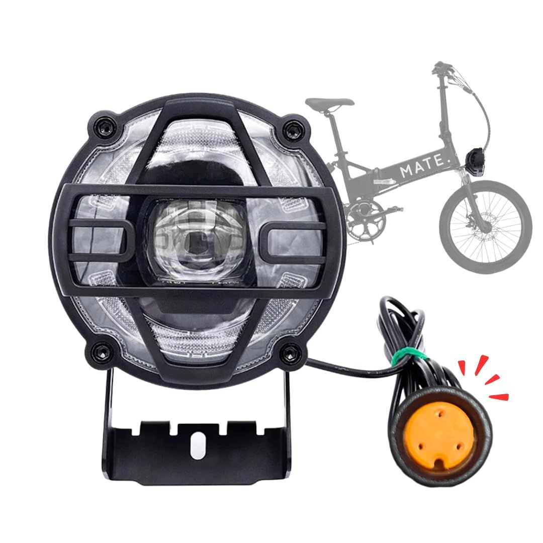 新品 MATE X 用 Eバイク ライト 電動アシスト自転車 ファットバイク LED 大光量 高輝度 防水 防振 ホーン クラクション 機能搭載 アルミ合金 36-48V対応 3pin 3芯 M8 コネクタ 差すだけ簡単取り付け 