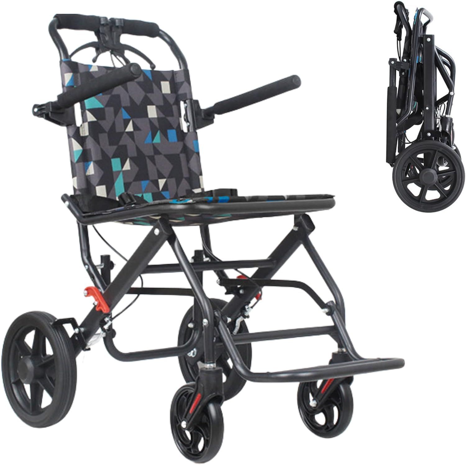 コンパクト車椅子 日本企画 安定設計 最大荷重100kg 軽量7.5kg＆折りたたみ式 介助型 ノーパンクタイヤ フットレスト 男女兼用 背面ポケット 組み立て不要 ブルーブラック