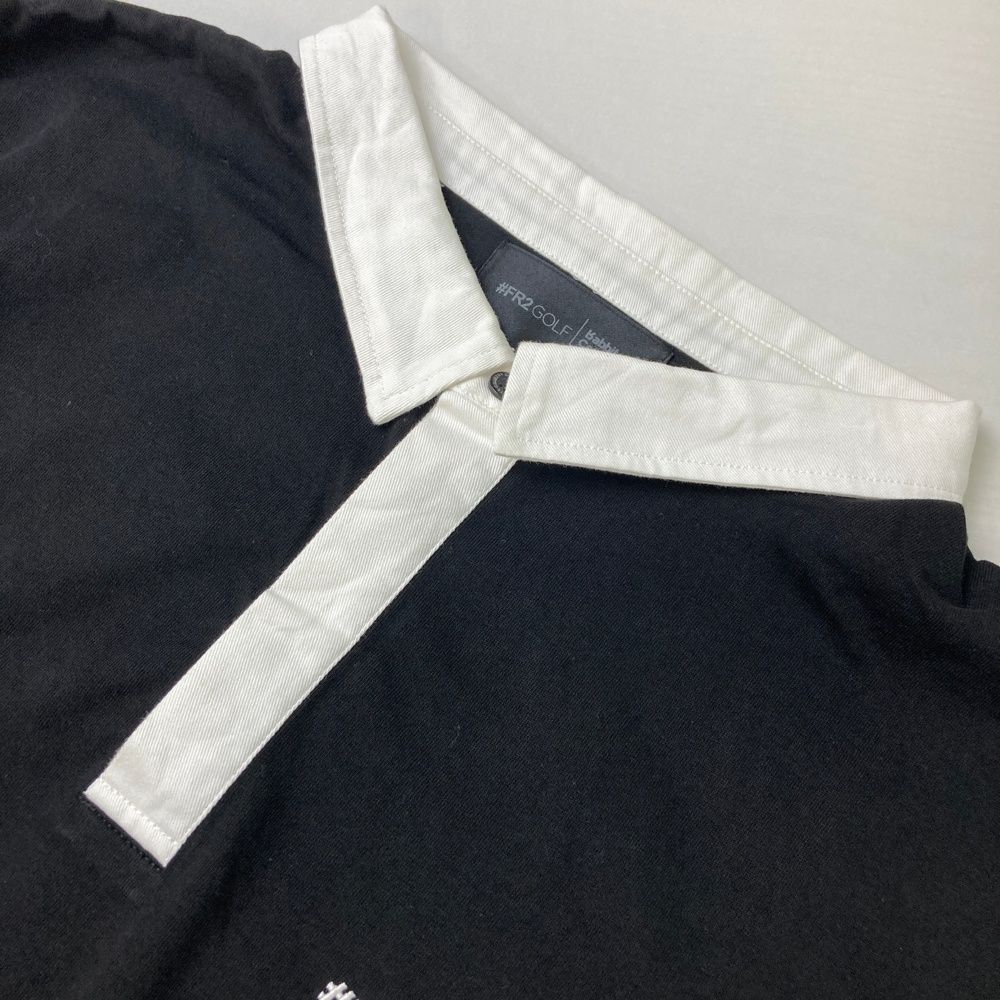 サイズ：3XL FR2 GOLF エフアールツーゴルフ  バックプリント 半袖ポロシャツ  ブラック系 [240101426524] ゴルフウェア メンズ ストスト サイズ：3XL FR2 GOLF エフアールツーゴルフ バックプリント