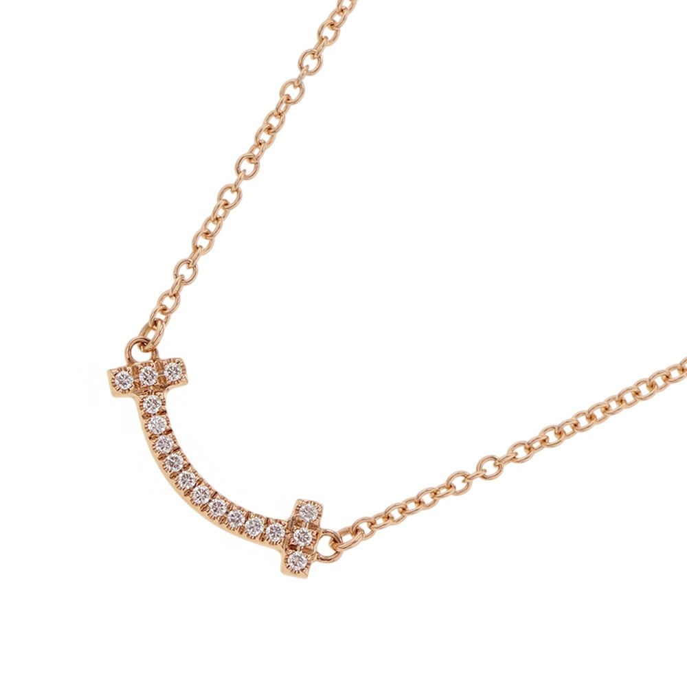 ティファニー ネックレス Tスマイル ミニ ダイヤ 計 0.03ct K18PG  