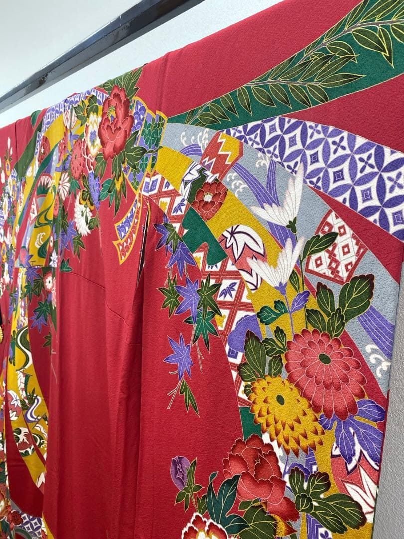 振袖 豪華 型友禅 古典柄 ちりめん 身丈165cm