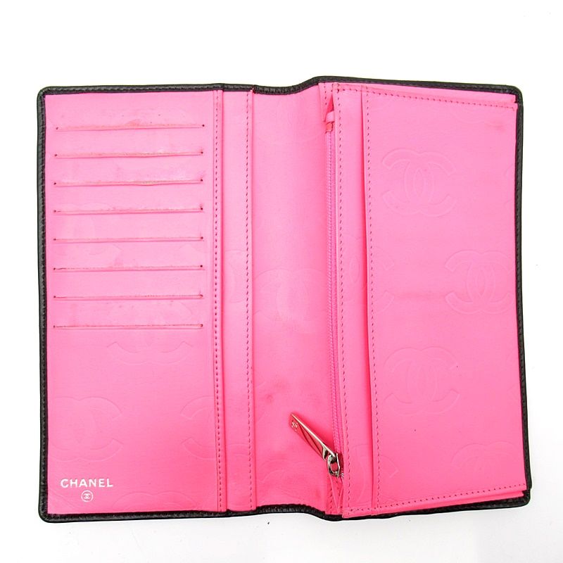 シャネル カンボンライン 二つ折り長財布 A26717 カーフ レディース  
