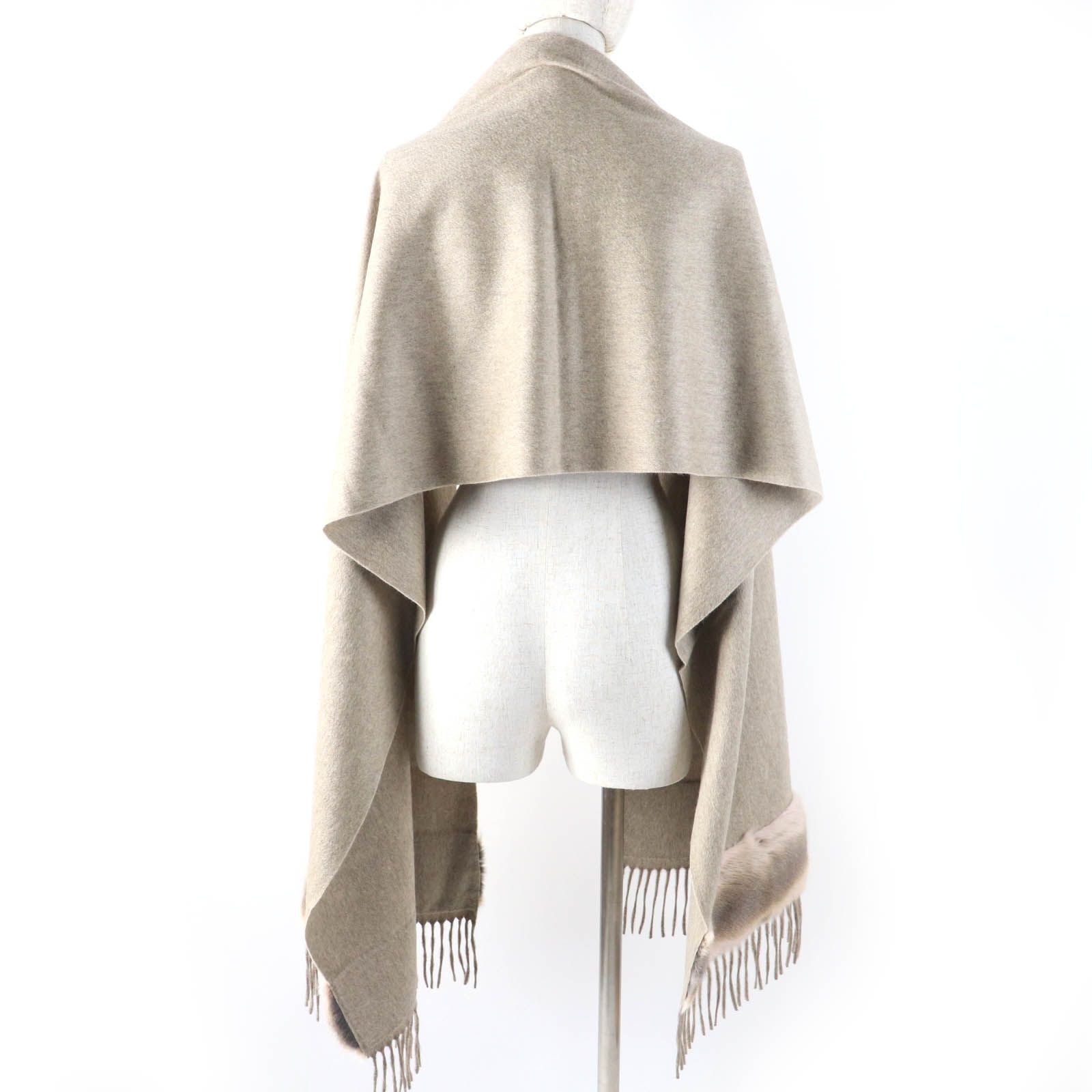 極美品☆FENDI フェンディ カシミヤ ミンク使い フリンジ付 大判