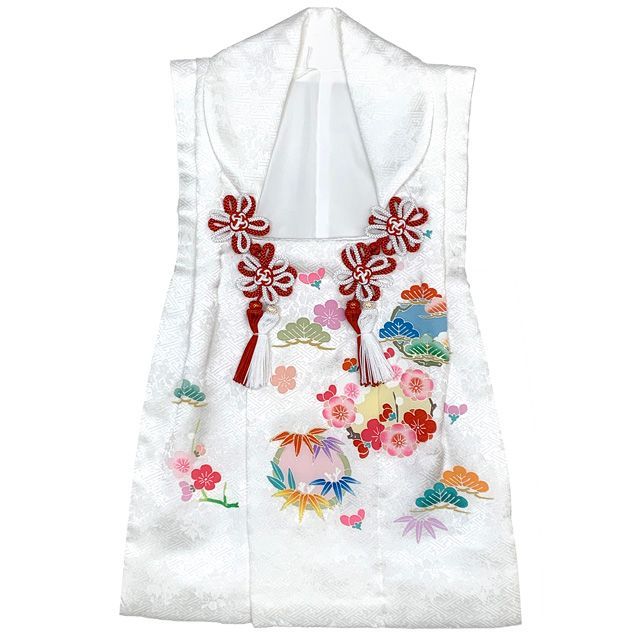 七五三 三歳 女の子 被布セット 正絹被布コート 草履 巾着 足袋 4点コーデセット 白 松竹梅 IHF902-4set01