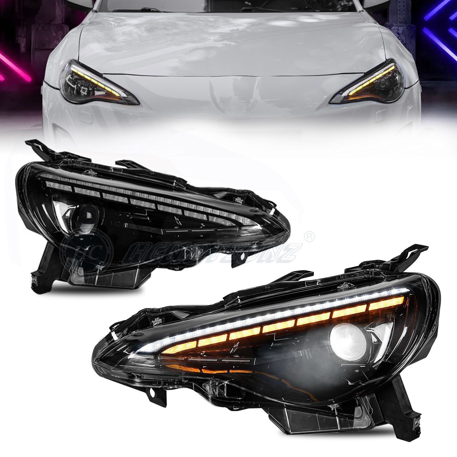 トヨタ 86 スバル BRZ 用 RGB流れるウインカーLEDヘッドライトユニット改造