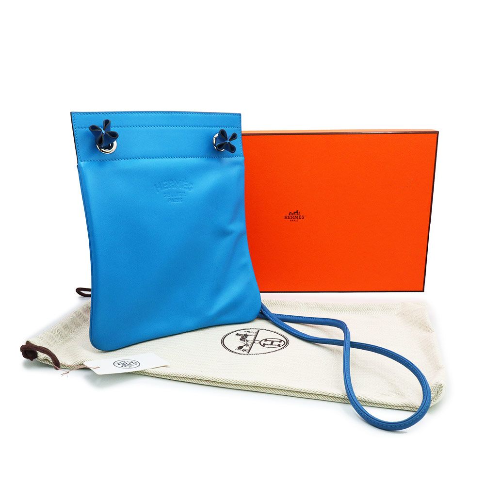 エルメス サック アリーヌ ミニ ショルダーバッグ 斜め掛け アニューミロ ラムスキン ヴォースイフト レザー ブルーザンジバル ミコノス シルバー金具 B刻印 HERMES