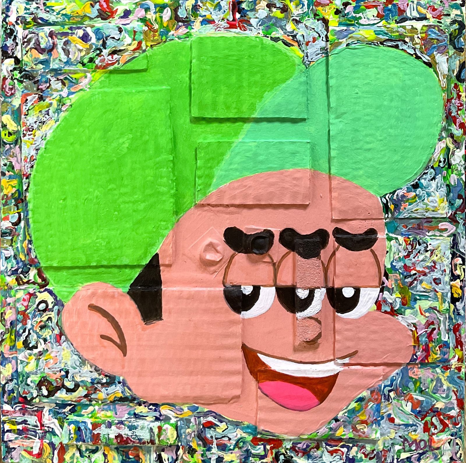 ミエナイチカラ」（段ボールを貼り付けた自家製キャンバス、 現代