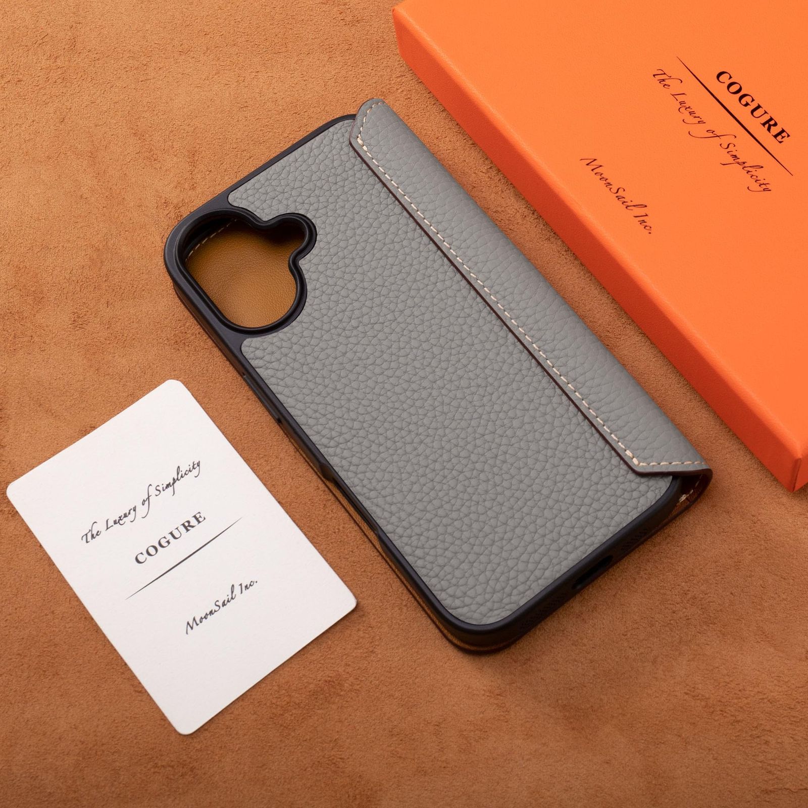 COGURE スマホケース iPhone16Plus用 手帳型 ケース ダイアリーケース 本革 シュリンクカーフレザー カード入れ ABS-TPU衝撃保護ケース 耐衝撃 磁石なし ギフトボックス付き COGPH キャラメル ATMAENTERPRISE_COM