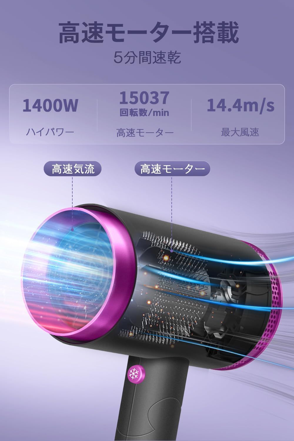 人気商品】軽量 折り畳み式 CFJ-09 ドライヤー 3段階調整 ノズル付き