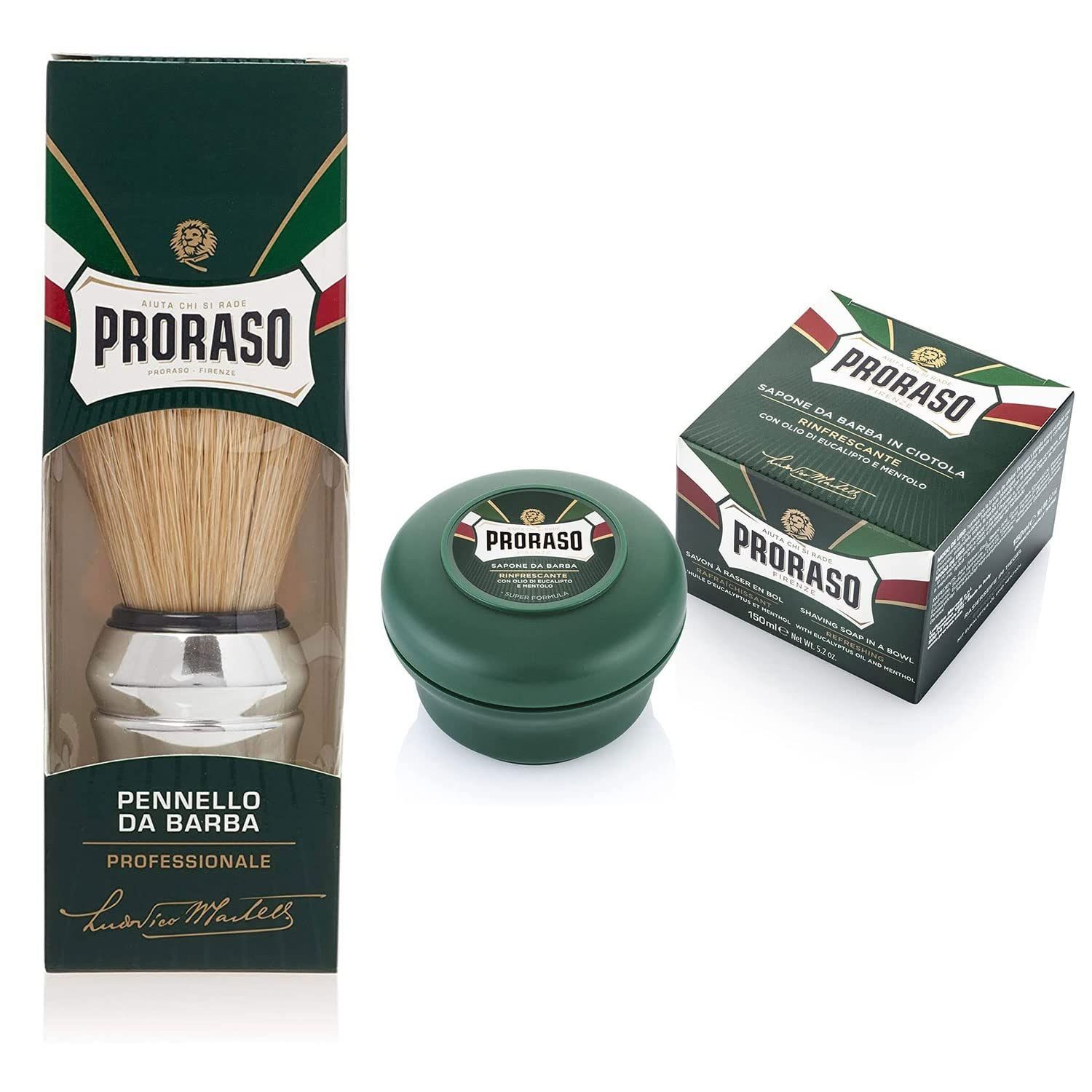 シェービングソープセット_リフレッシュ PRORASO (ポロラーソ) シェービングブラシ u0026 シェービングソープ (リフレッシュ) 泡立て用ブラシ 豚毛100% 使用 髭剃り イタリア製