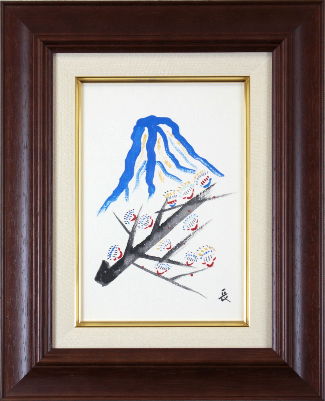 作家不明『梅と山』アクリル画 絵画 作家不明『梅と山』アクリル画 絵画 【公式通販】