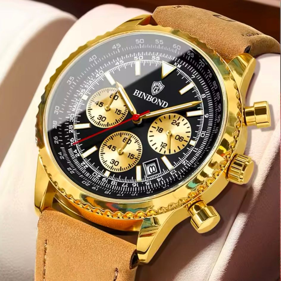 新品 BINBOND オマージュクロノグラフ ウォッチ レザーストラップ