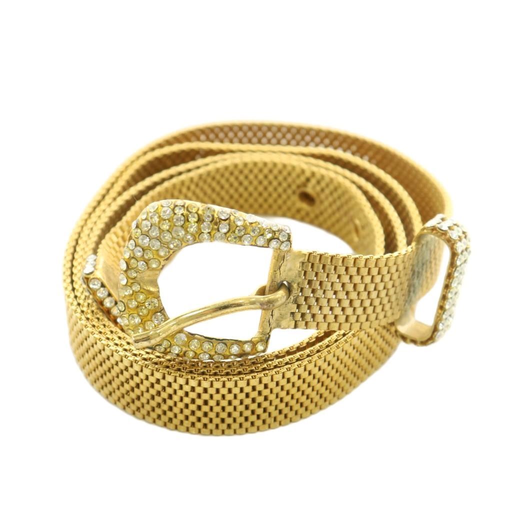 ドルチェ-ガッバーナ ドルガバ DOLCE-GABBANA ベルト ハトメ ラインストーン ゴールド金具 ゴールド色 XZ GY11