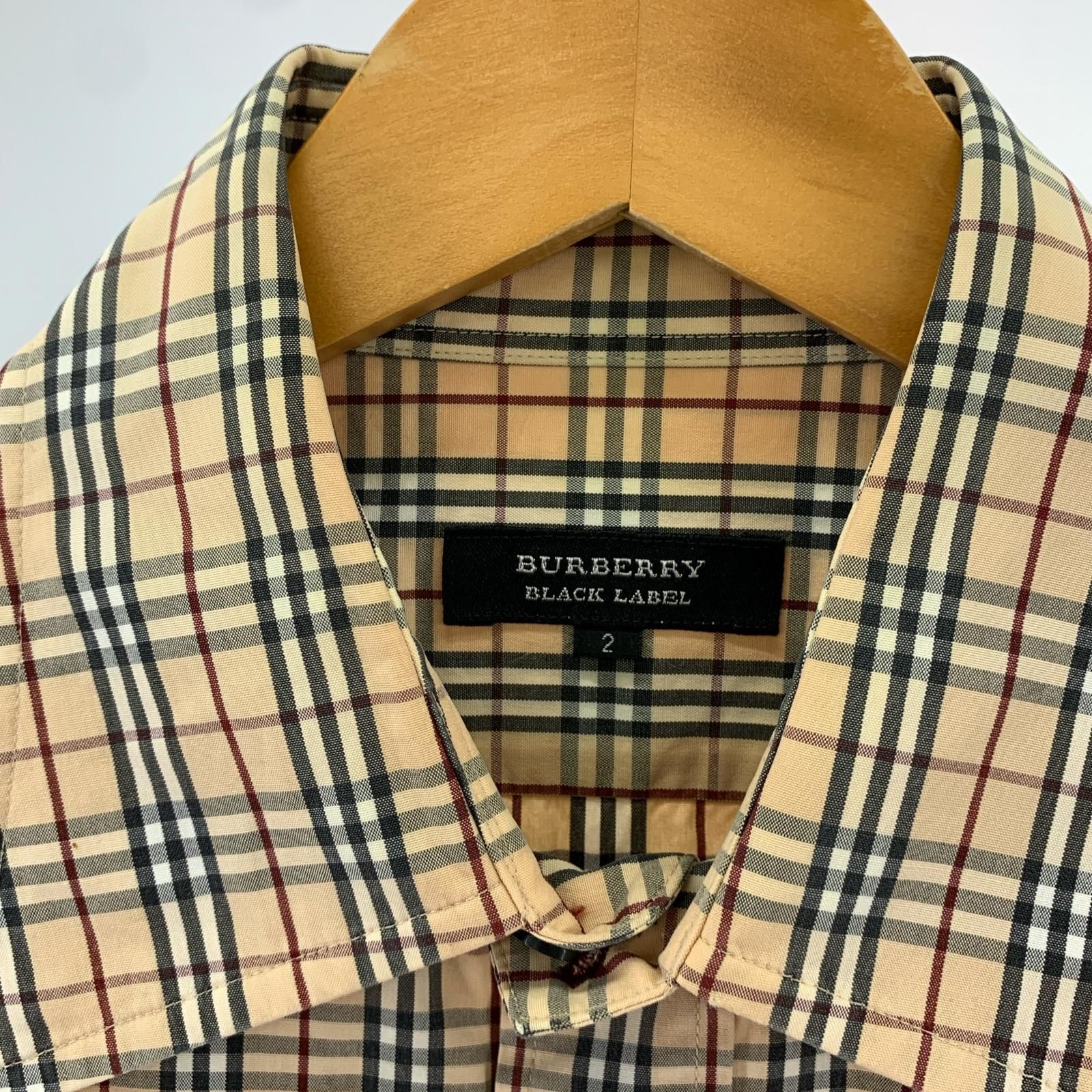 BURBERRY BLACK LABEL バーバリーブラックレーベル チェック長袖シャツ size2|ベージュ×ブラック