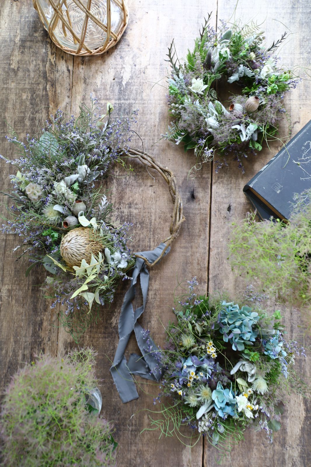 アナベルとグリーンスモークツリーのサマーリース〜ドライフラワー  