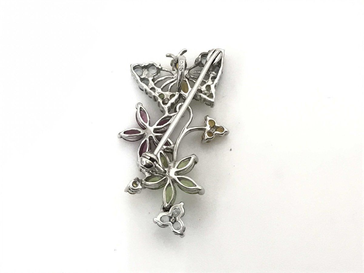 Gemtique Swiss ジュエリー 蝶モチーフ ブローチ 色石 585 5.2g