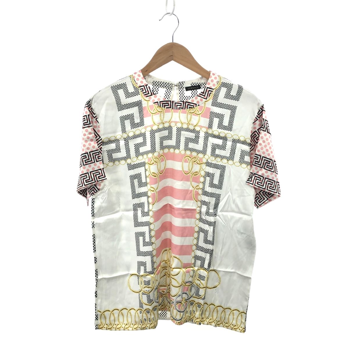 VERSACE CLASSIC ヴェルサーチクラシック 半袖カットソー ブラウス サイズ 46 マルチ シルク94% レディース チェーン柄 240001143920