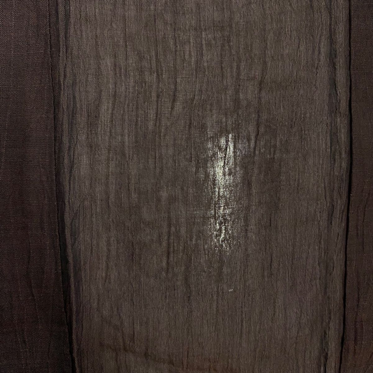 紬 身丈156.5cm 裄丈66cm M 薄物 小千谷ちぢみ 証紙 焦茶色 麻 名品  