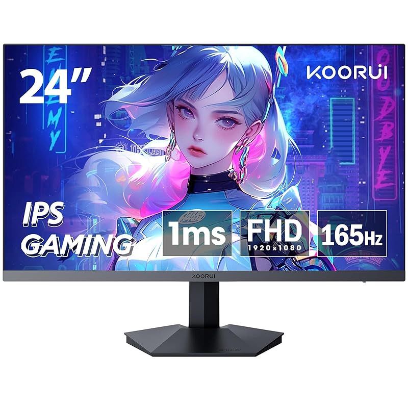 KOORUI ゲーミングモニター 24 インチ 165Hz 1ms GtG Fast IPSパネル FPS向き フルHD ゲームモニター Adaptive Sync対応 pcモニター 傾き調節 HDMI×2 DisplayPort