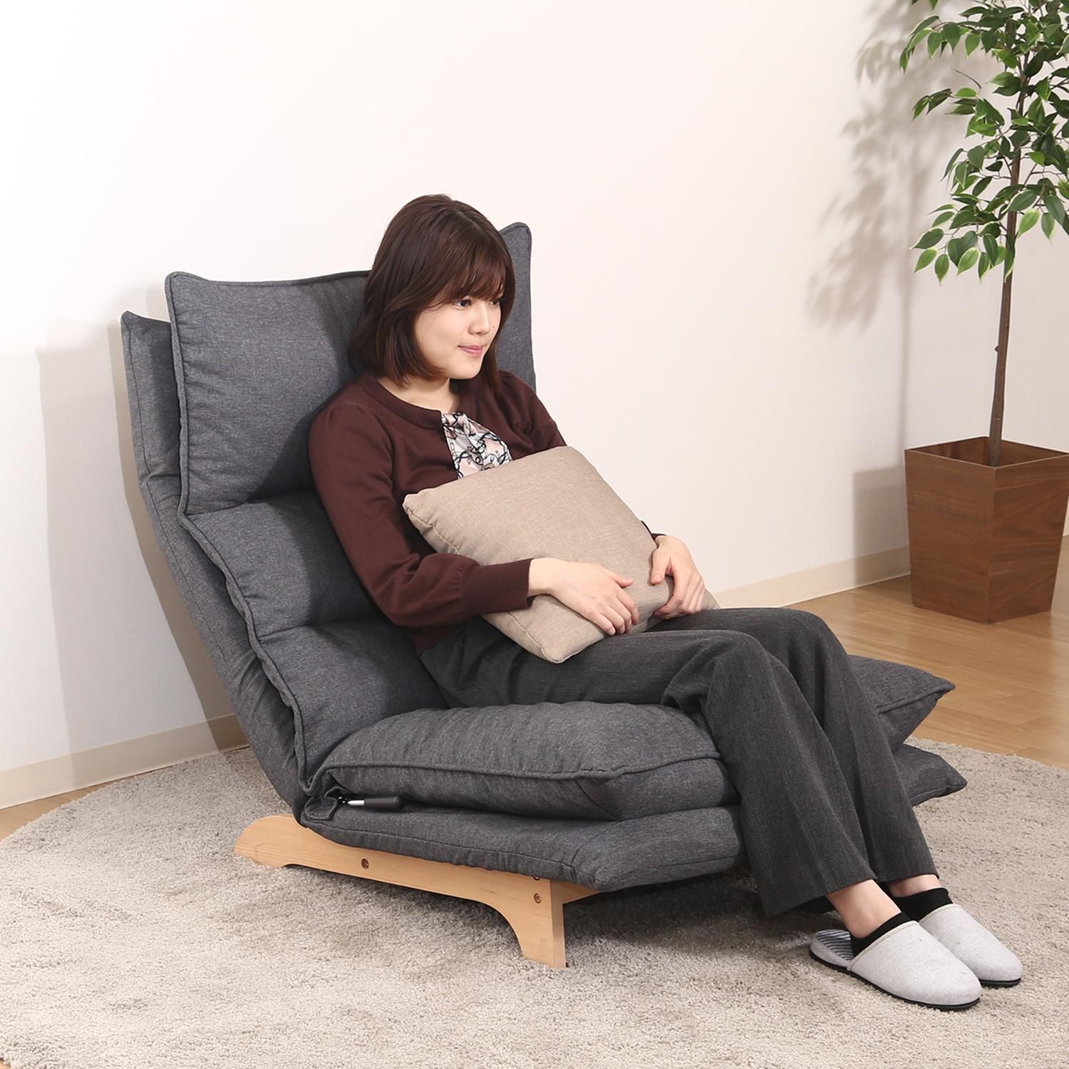 ♪１人掛 ダブルクッション 座椅子スタイルソファ ダークグレー 幅70cm シングルソファ ソファ 1人暮らし ハイバック