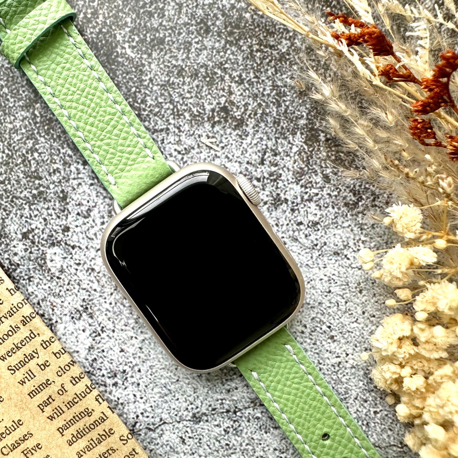 Apple Watch 38 40 41mm レザーバンド グリーン - 時計